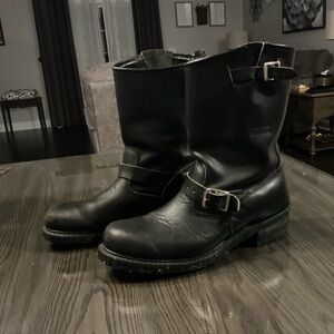 Men's Black harness Leather motorcycle Boots